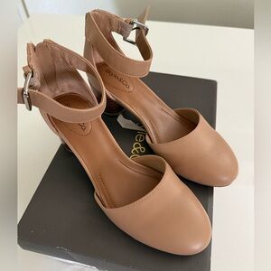 Style & Co. Nude Tan Ankle-Strap Block Heel Pumps